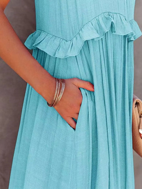 'Galatea' Ruffled Sleeveless Maxi Dress - Celes Fashion